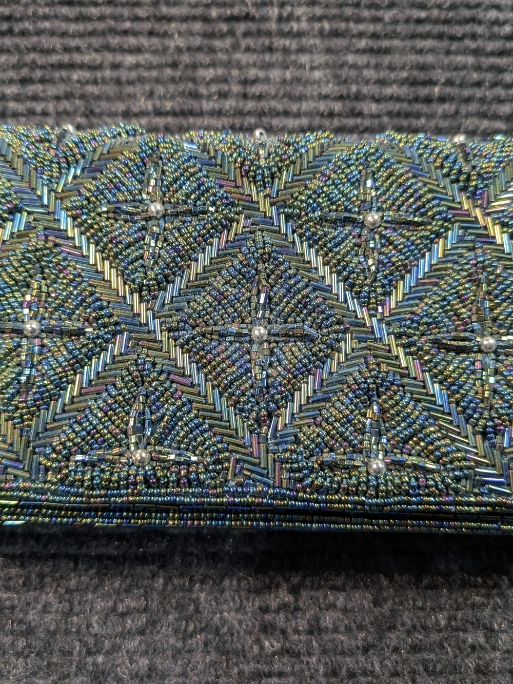 Handmade Iridescent Beaded Crossbody Envelope Clutch Purse Teal/Color Shifting - Picture 3 of 9